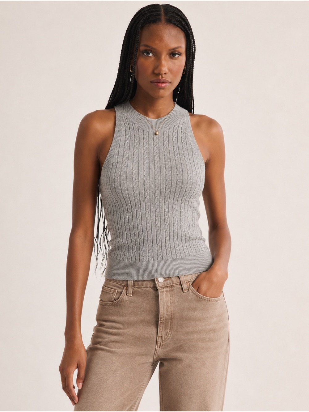 a new day Tan & Gray Ribbed Cable Knit Tank